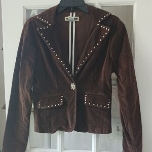 Elegant Brown Studded Women's Blazer